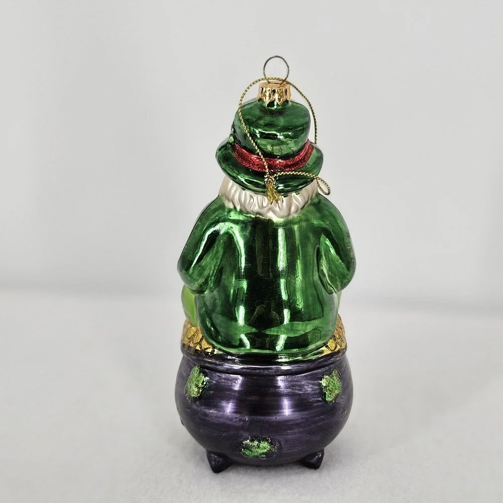 Blown Glass Leprechaun Santa St Patrick's Day Christmas Ornament‎ 6 In High